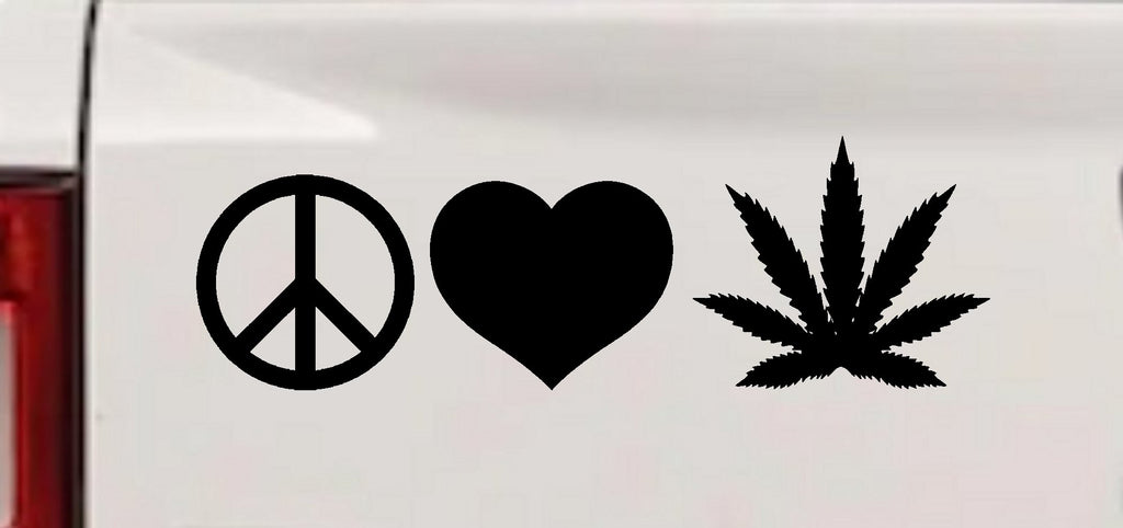 Peace Love Pot Leaf Car Decal Cannabis Sticker Window Vinyl