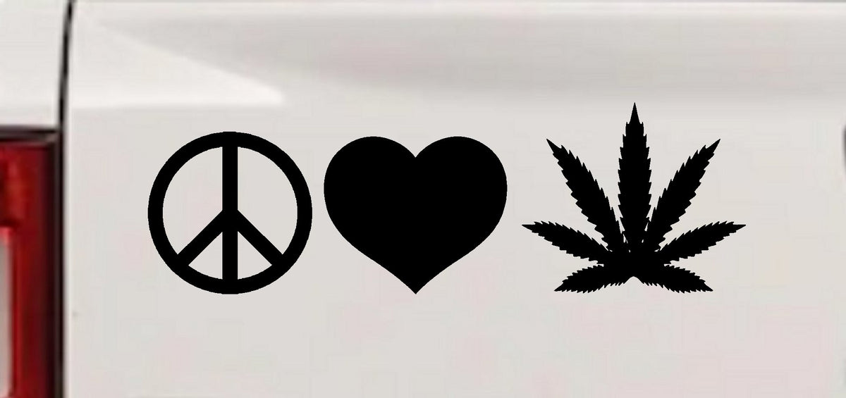 Peace Love Pot Leaf Car Decal Cannabis Sticker Window Vinyl