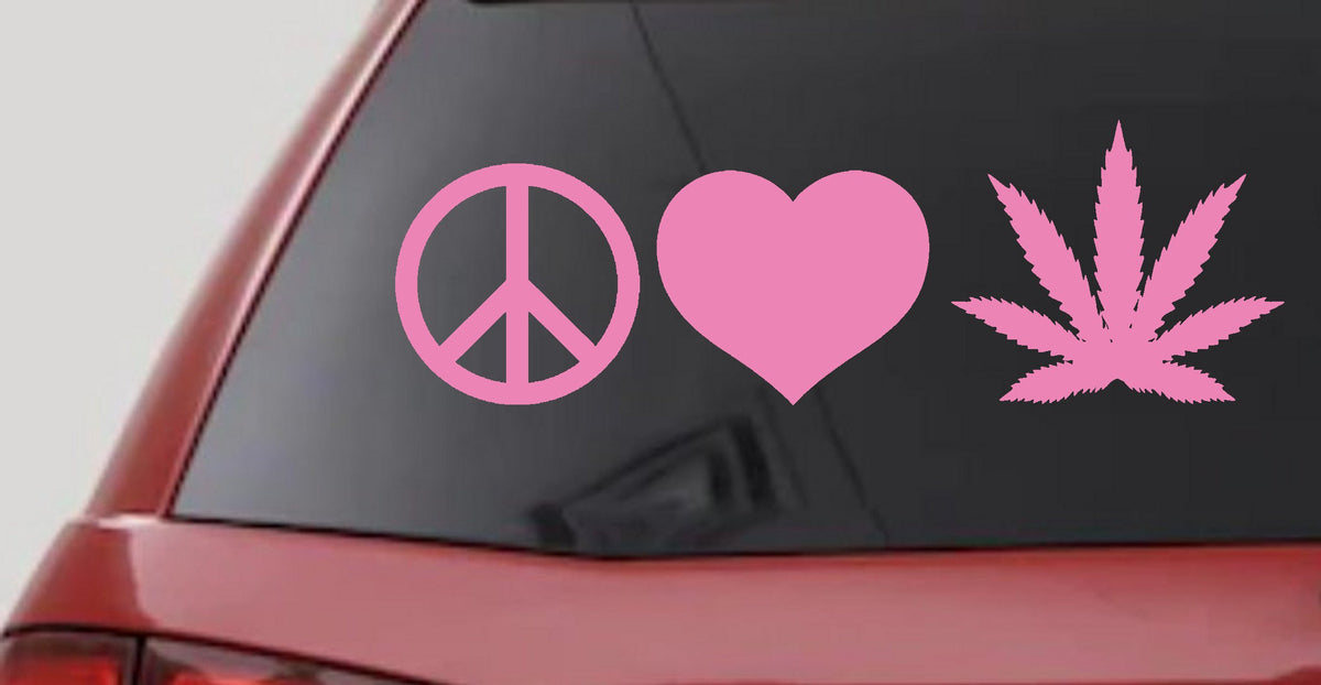 Peace Love Pot Leaf Car Decal Cannabis Sticker Window Vinyl