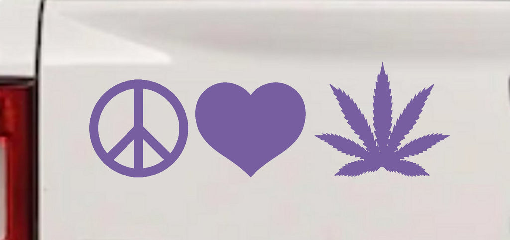 Peace Love Pot Leaf Car Decal Cannabis Sticker Window Vinyl