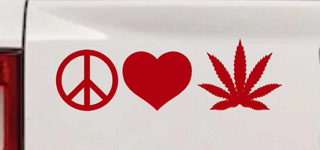 Peace Love Pot Leaf Car Decal Cannabis Sticker Window Vinyl