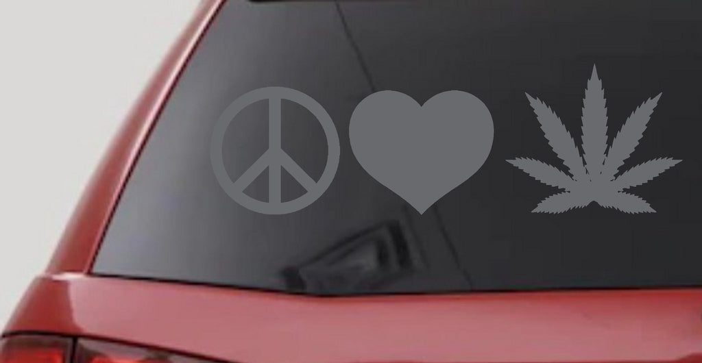 Peace Love Pot Leaf Car Decal Cannabis Sticker Window Vinyl