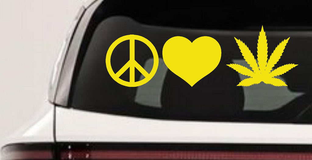 Peace Love Pot Leaf Car Decal Cannabis Sticker Window Vinyl
