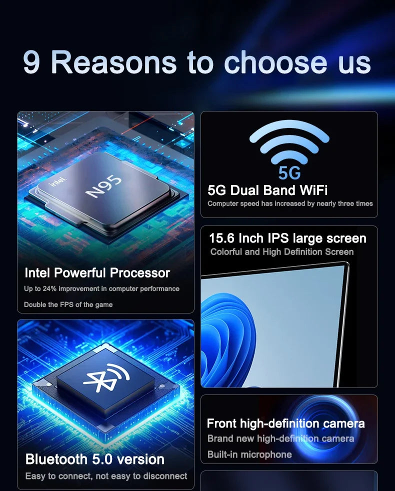 Portable Business Entertainment Laptop N95 Processor 120Hz IPS Full Screen 32GB+2TB SSD 7500mAh Long Standby Fingerprint PC