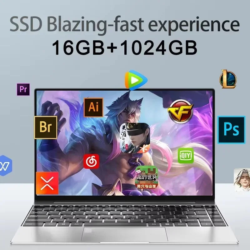 14.1" Ultra Slim Laptop Intel 4405U Win11 Pro 16GB RAM 2TB SSD 1080P Gaming Office Notebook