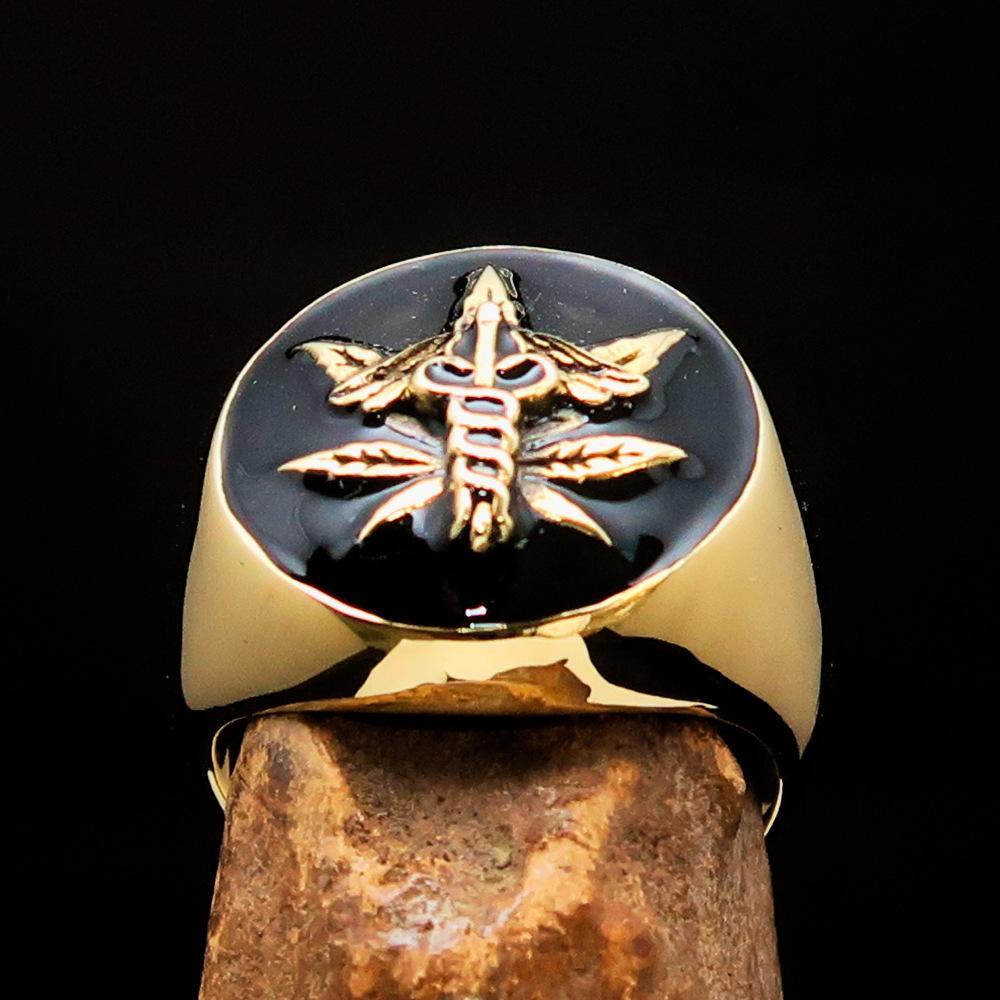 Men's Ring Cannabis Leaf Marihuana Medical Weed Symbol Black