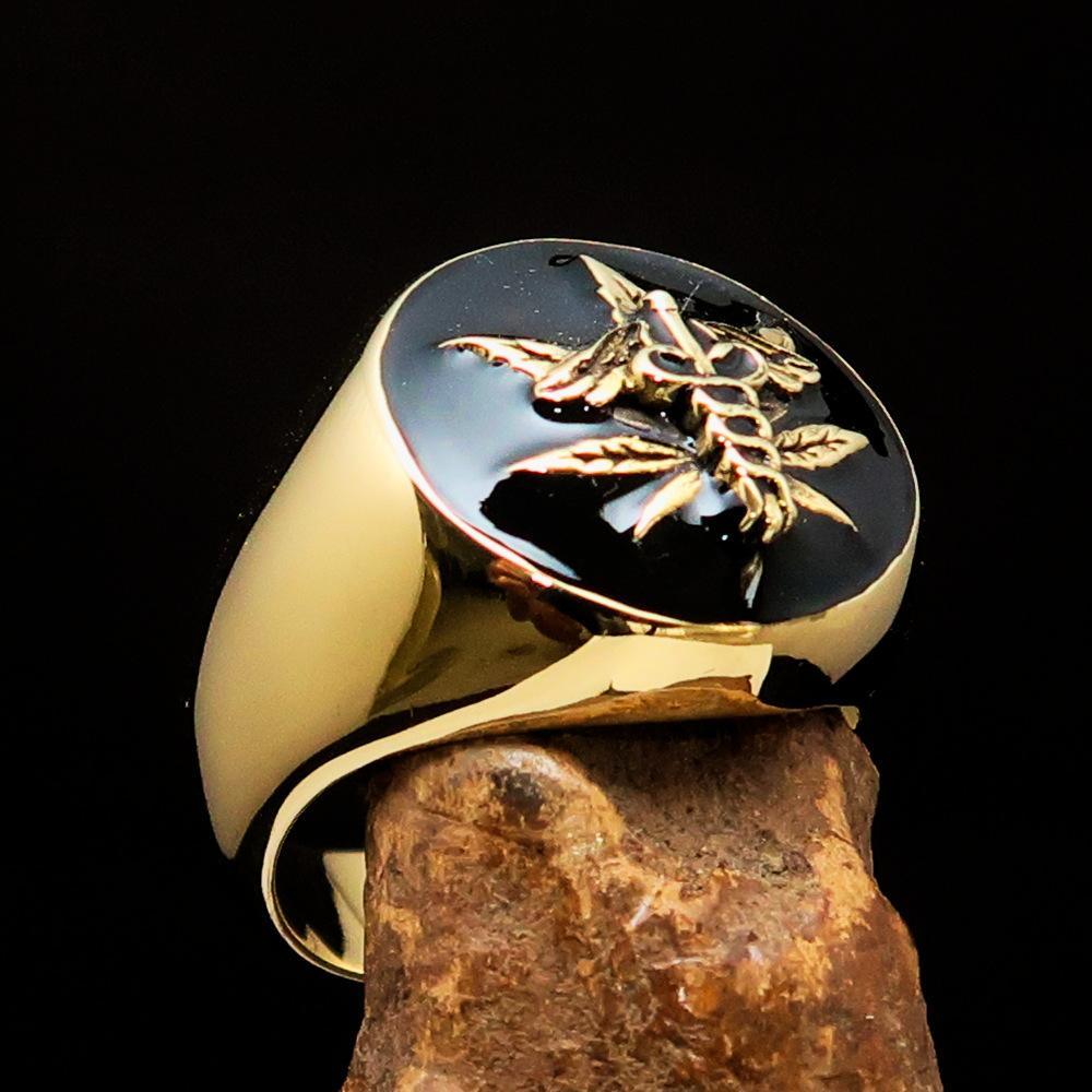 Men's Ring Cannabis Leaf Marihuana Medical Weed Symbol Black