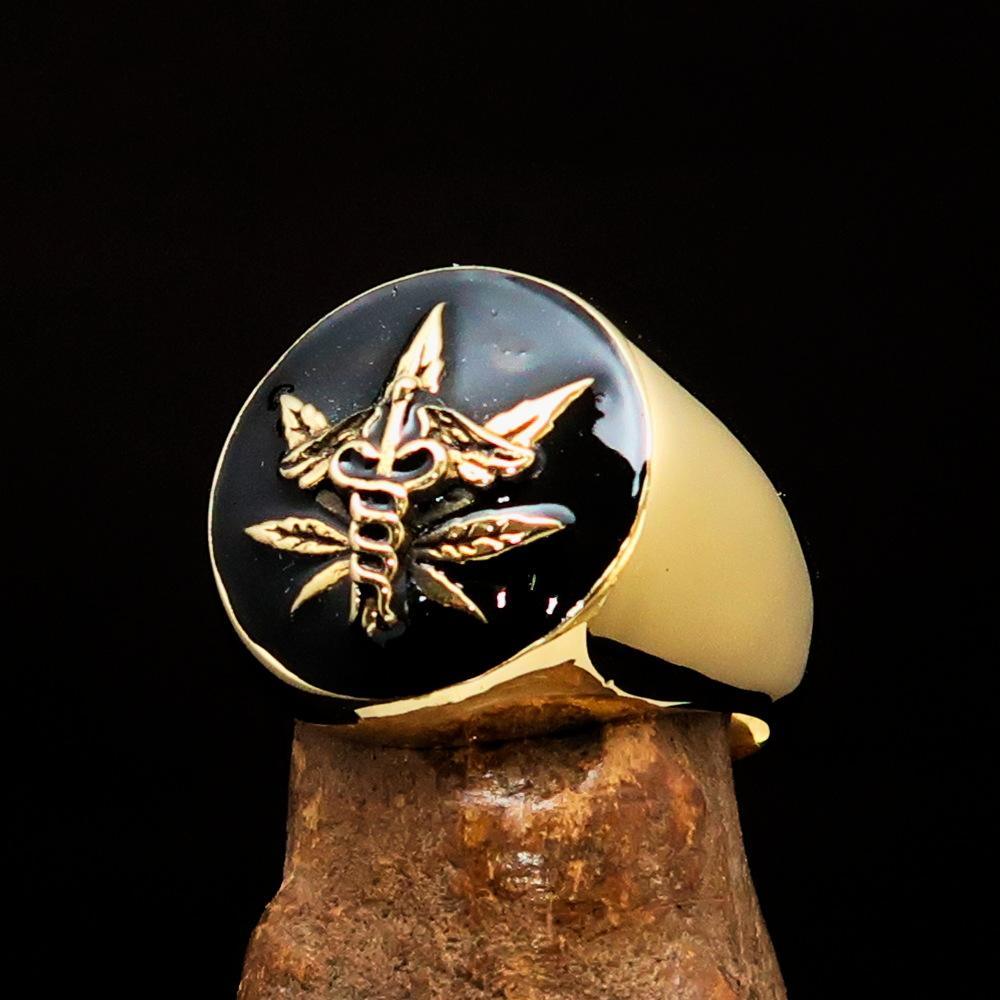 Men's Ring Cannabis Leaf Marihuana Medical Weed Symbol Black