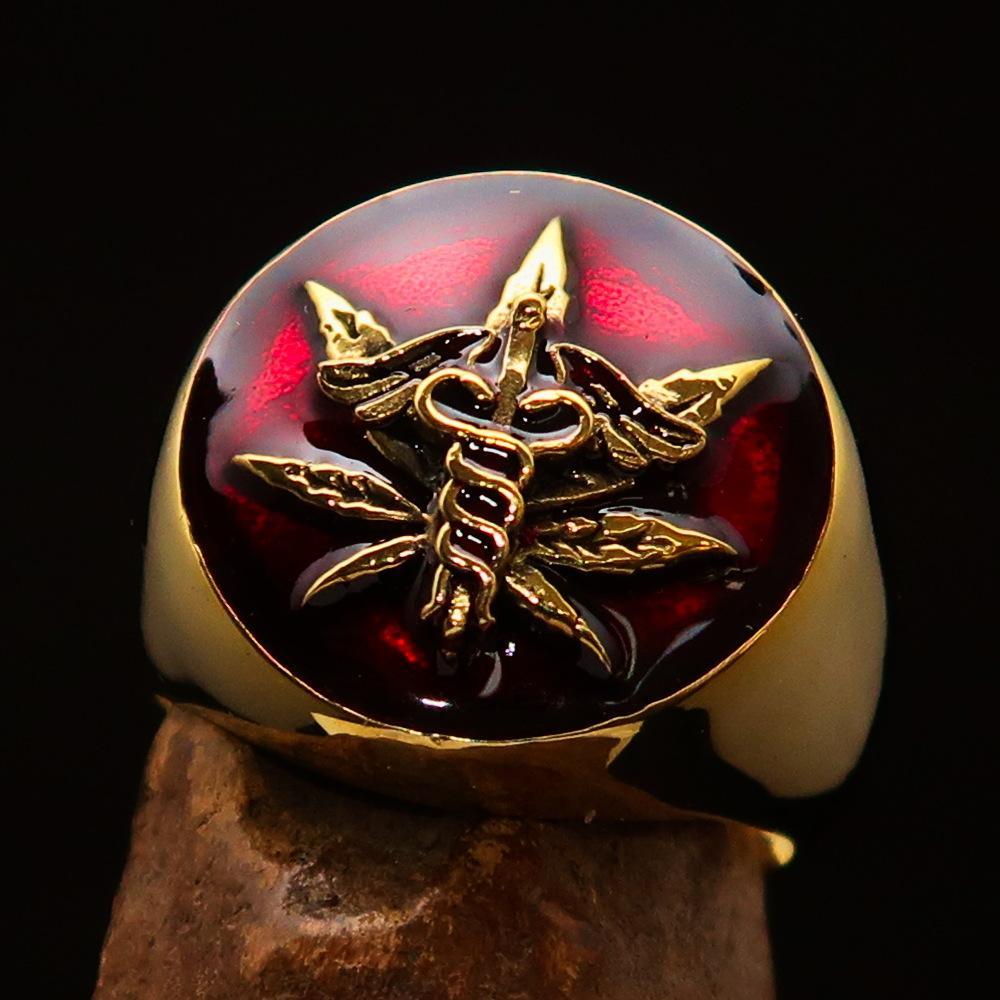 Men's Ring Cannabis Leaf Marihuana Marijuana Medical Weed Symbol Red