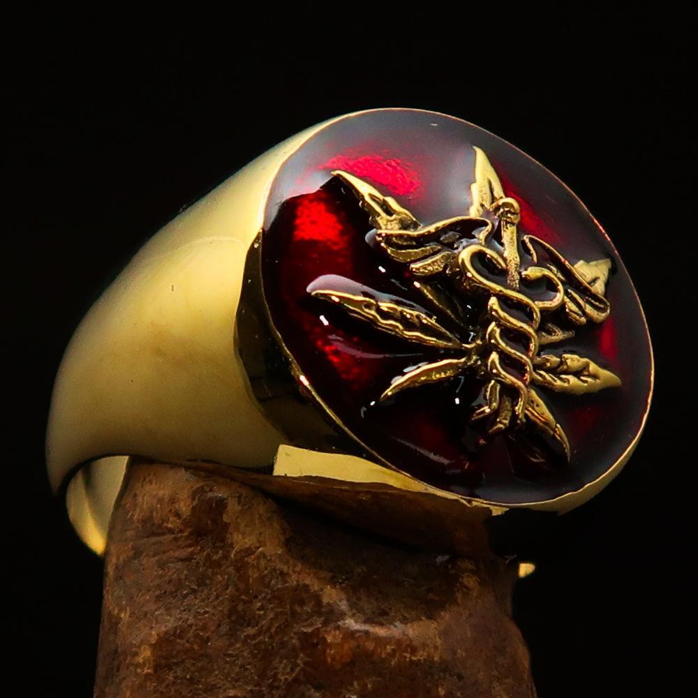 Men's Ring Cannabis Leaf Marihuana Marijuana Medical Weed Symbol Red