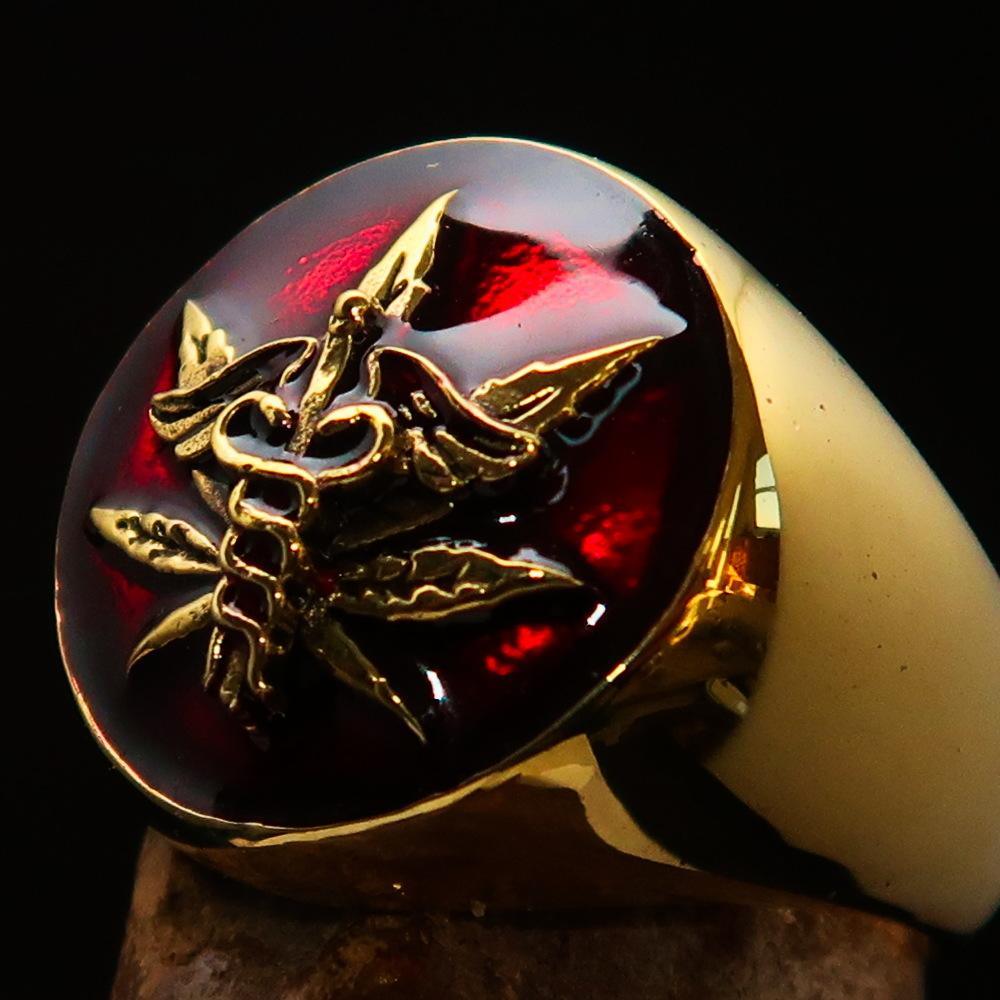 Men's Ring Cannabis Leaf Marihuana Marijuana Medical Weed Symbol Red