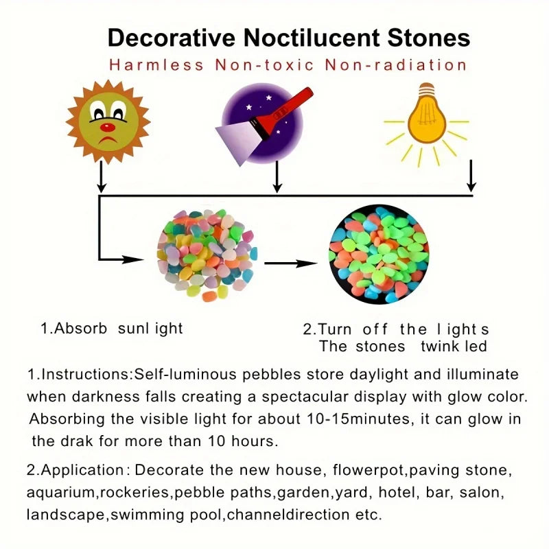 100PCSLuminous stone garden fish tank landscape glow-in-the-dark stone decoration artificial fluorescent color goose stone