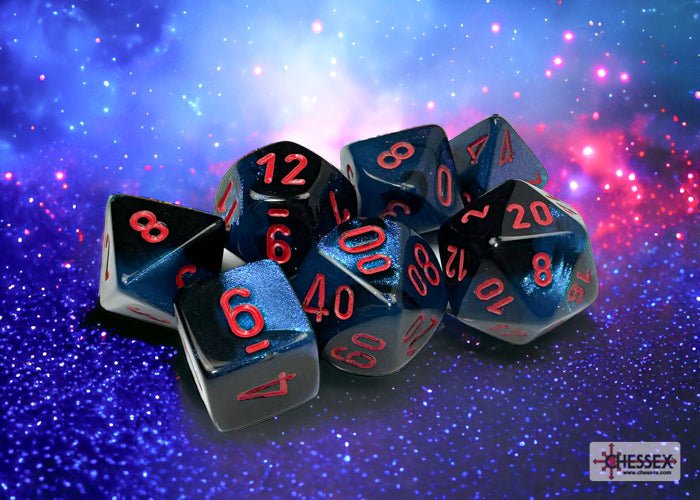Chessex - Gemini Polyhedral 7 Dice Set - Black-Starlight with Red