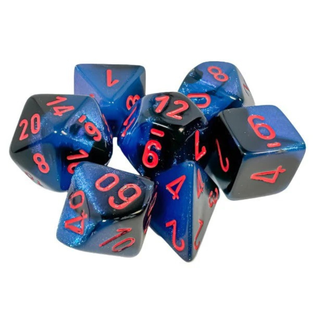 Chessex - Gemini Polyhedral 7 Dice Set - Black-Starlight with Red