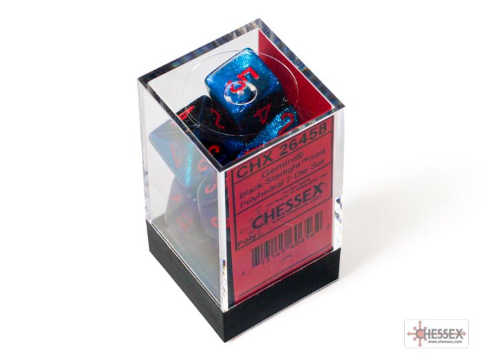 Chessex - Gemini Polyhedral 7 Dice Set - Black-Starlight with Red