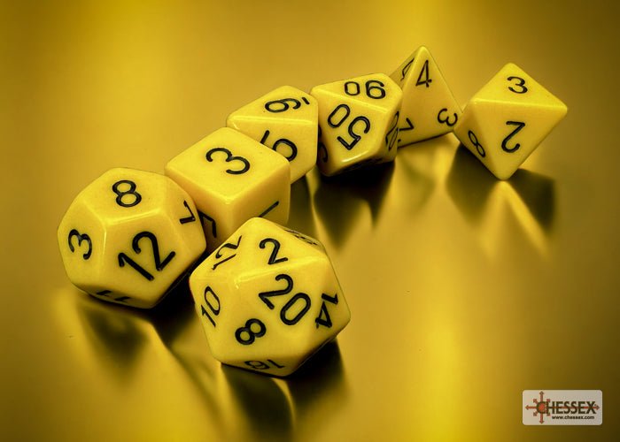 Chessex - Opaque Polyhedral 7 Dice Set - Yellow with Black-1