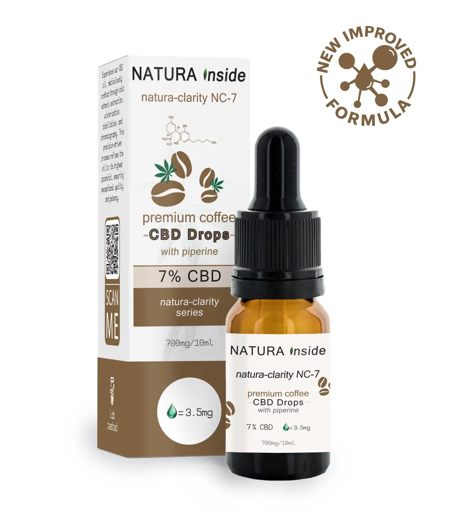 Natura Inside Premium Cannabis Oil – 7% Broad Spectrum CBD with Piperine & Coffee Oil, Dryas Series, 10ml