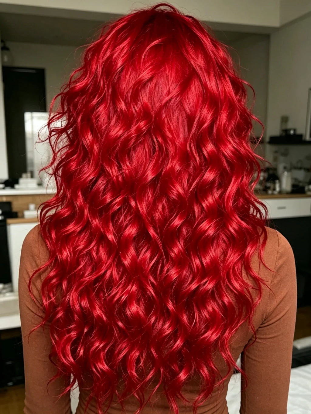 Red Deep Wave Lace Front Wigs Human Hair 13x4 HD Full Lace Frontal Wigs Pre Plucked Bleached Knots 200% Density Deep Curly Human Hair Wig For Daily Holiday Travel Wear Beginner Friendly Soft and Health For Cosplay Party Gifts