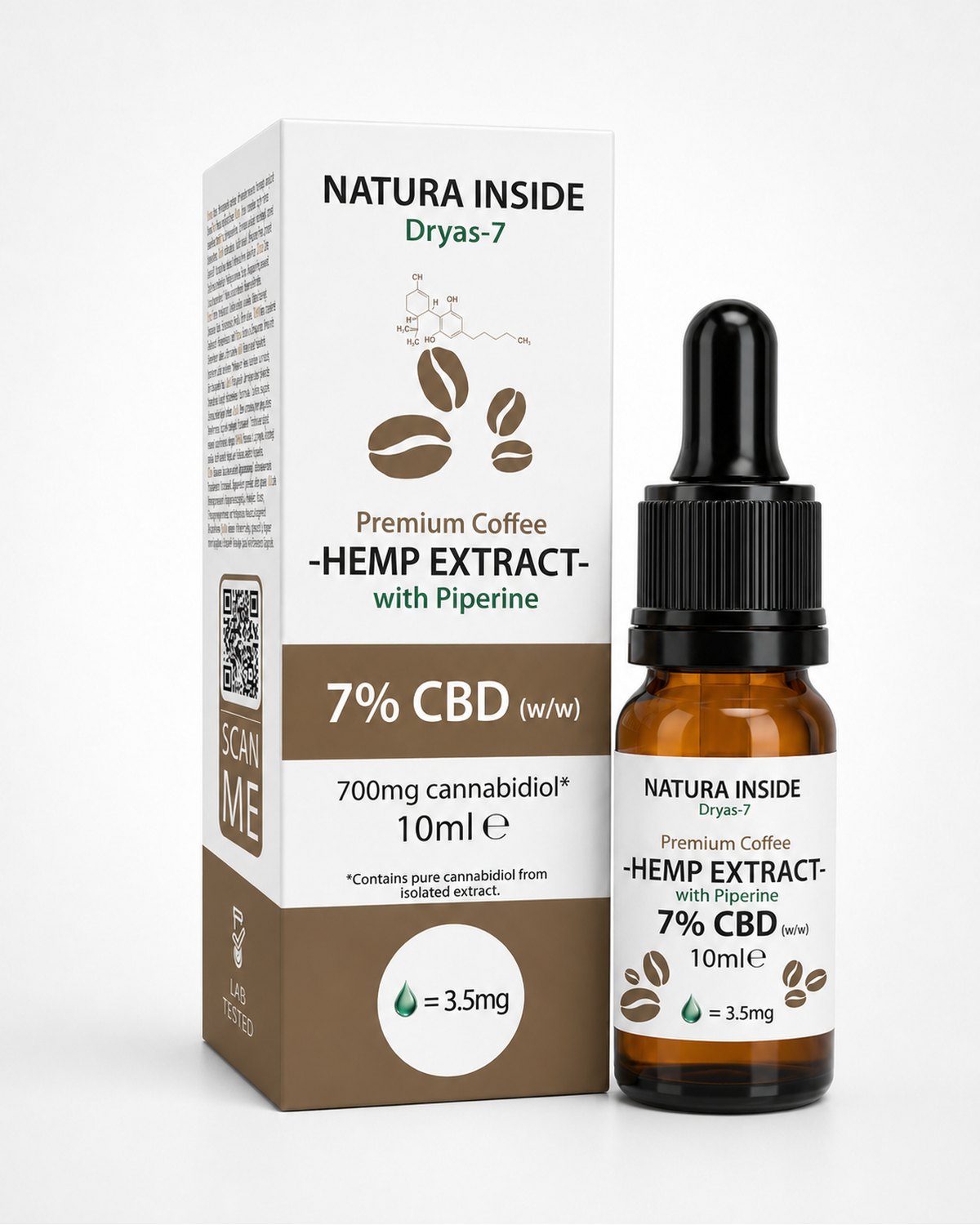 Natura Inside Premium Cannabis Oil – 7% CBD with Piperine & Coffee Oil, Dryas Series, 10ml