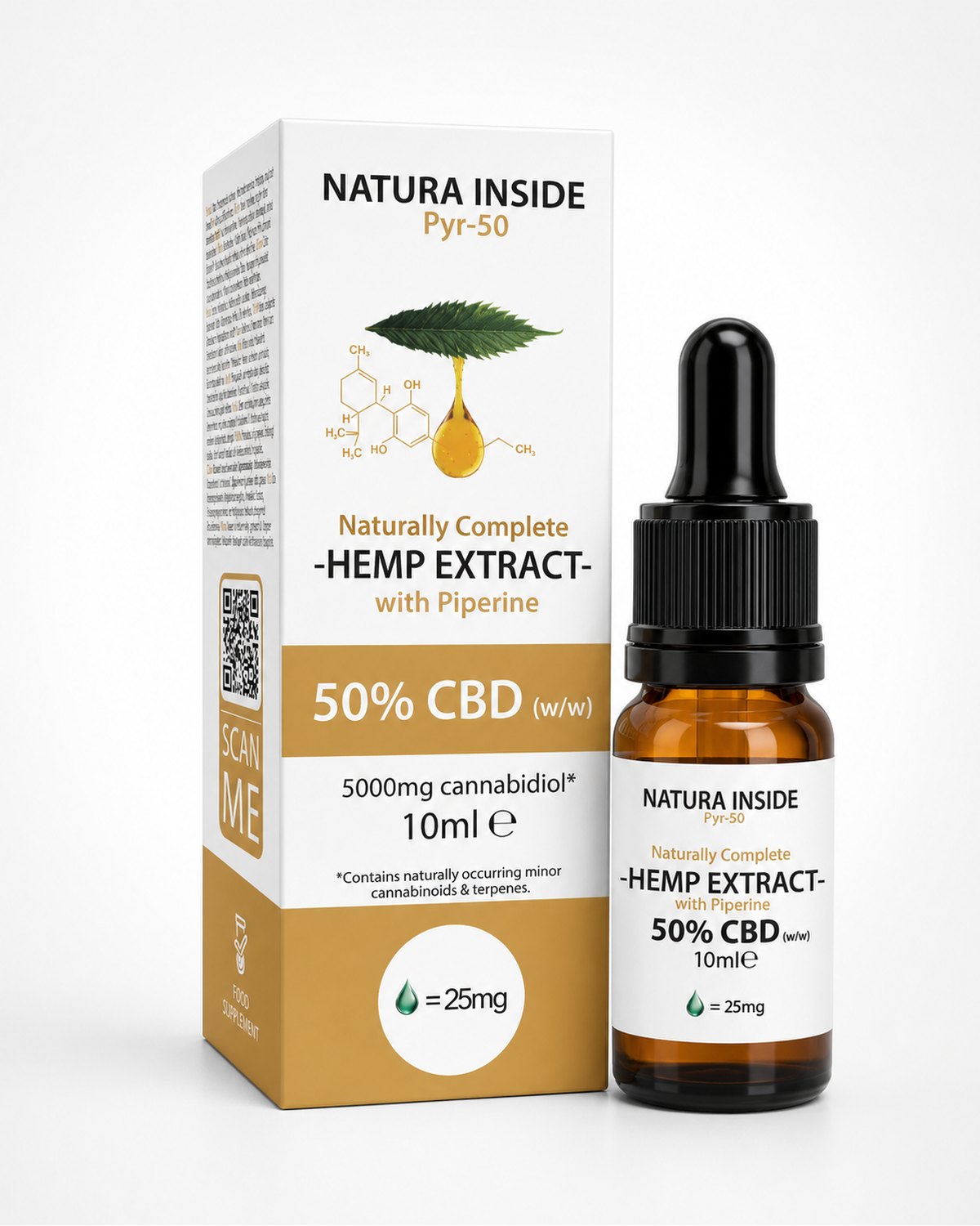 Natura Inside Full Spectrum Cannabis Oil – 50% CBD with Piperine, Pyr Series, 10ml