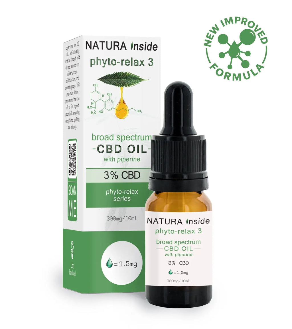 Natura Inside Broad Spectrum Cannabis Oil – 3% CBD with Piperine, Phytorelax Series, 10ml
